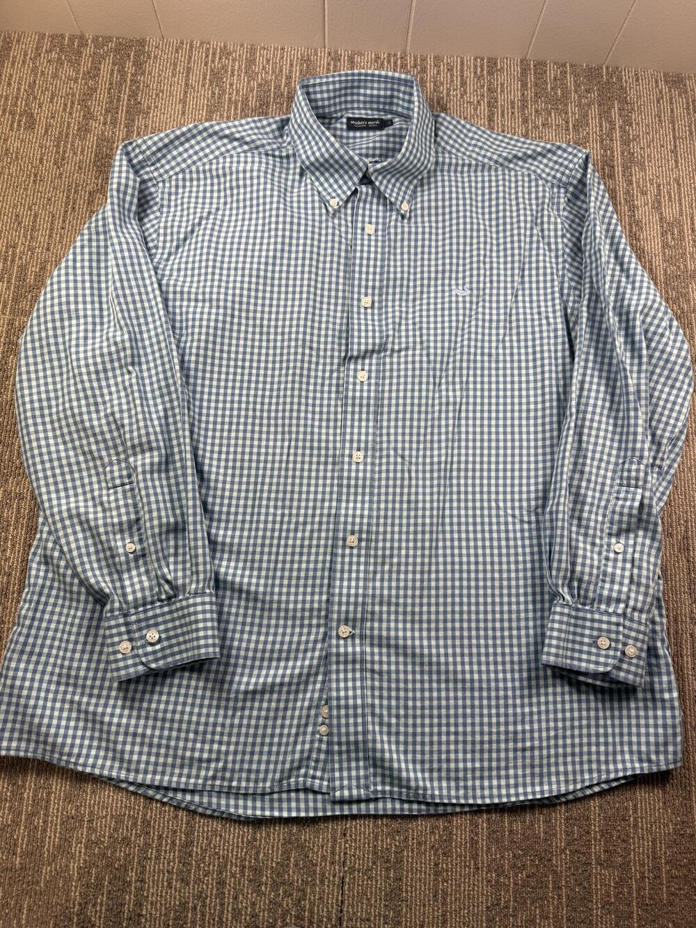 Southern Marsh Shirt Mens XL Blue Check Long Sleeve Button Down Casual Woven